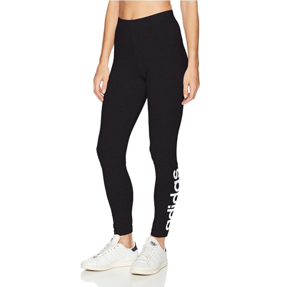 Adidas Womens Small Black Spellout Athletic Workout Leggings‎